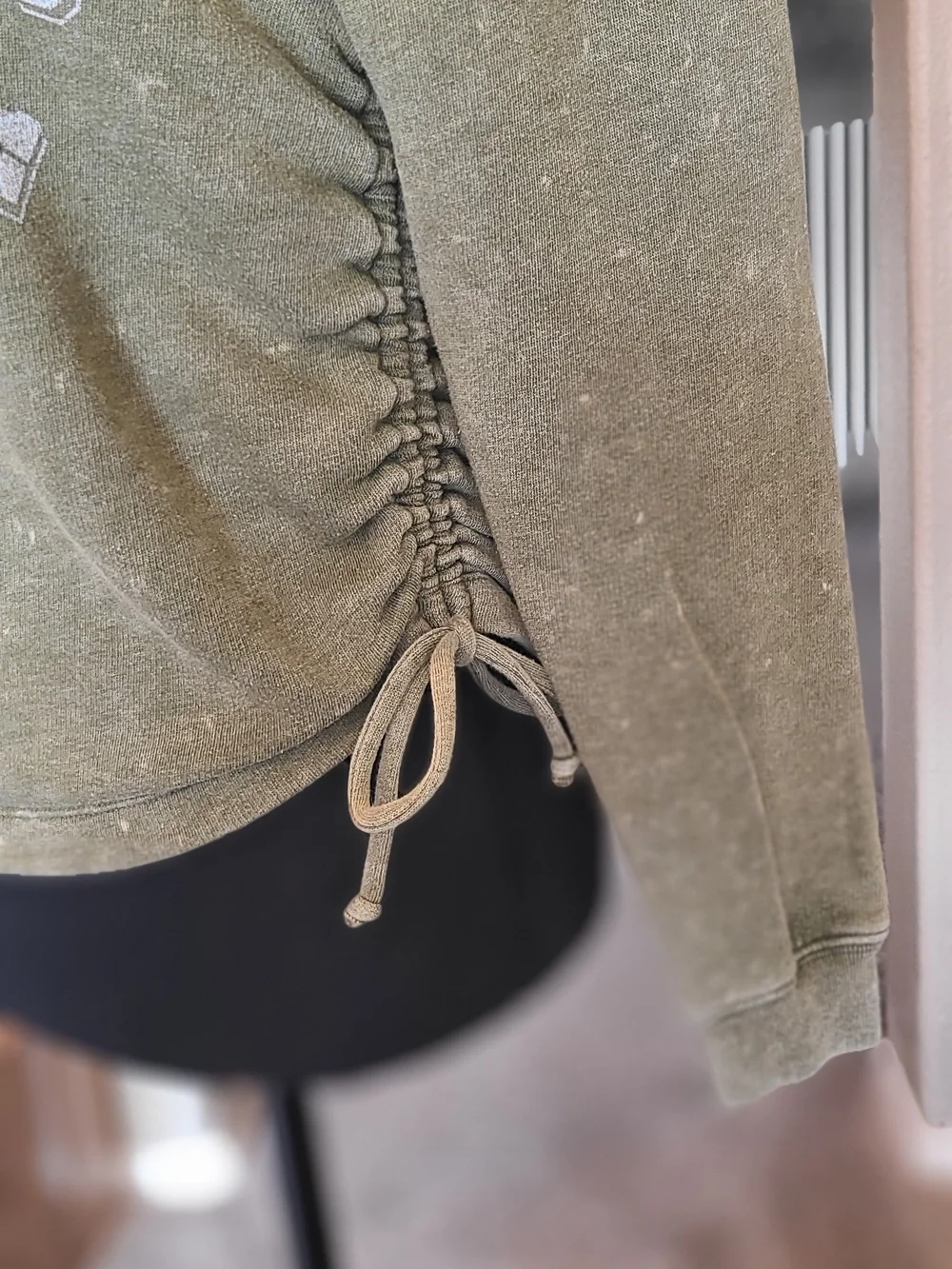 PINK Victoria's Secret Olive Green Sweatshirt with Ruched Sides - Picture 2 of 5